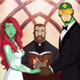 Ivy and Kite-Man realizing something’s amiss at their wedding.